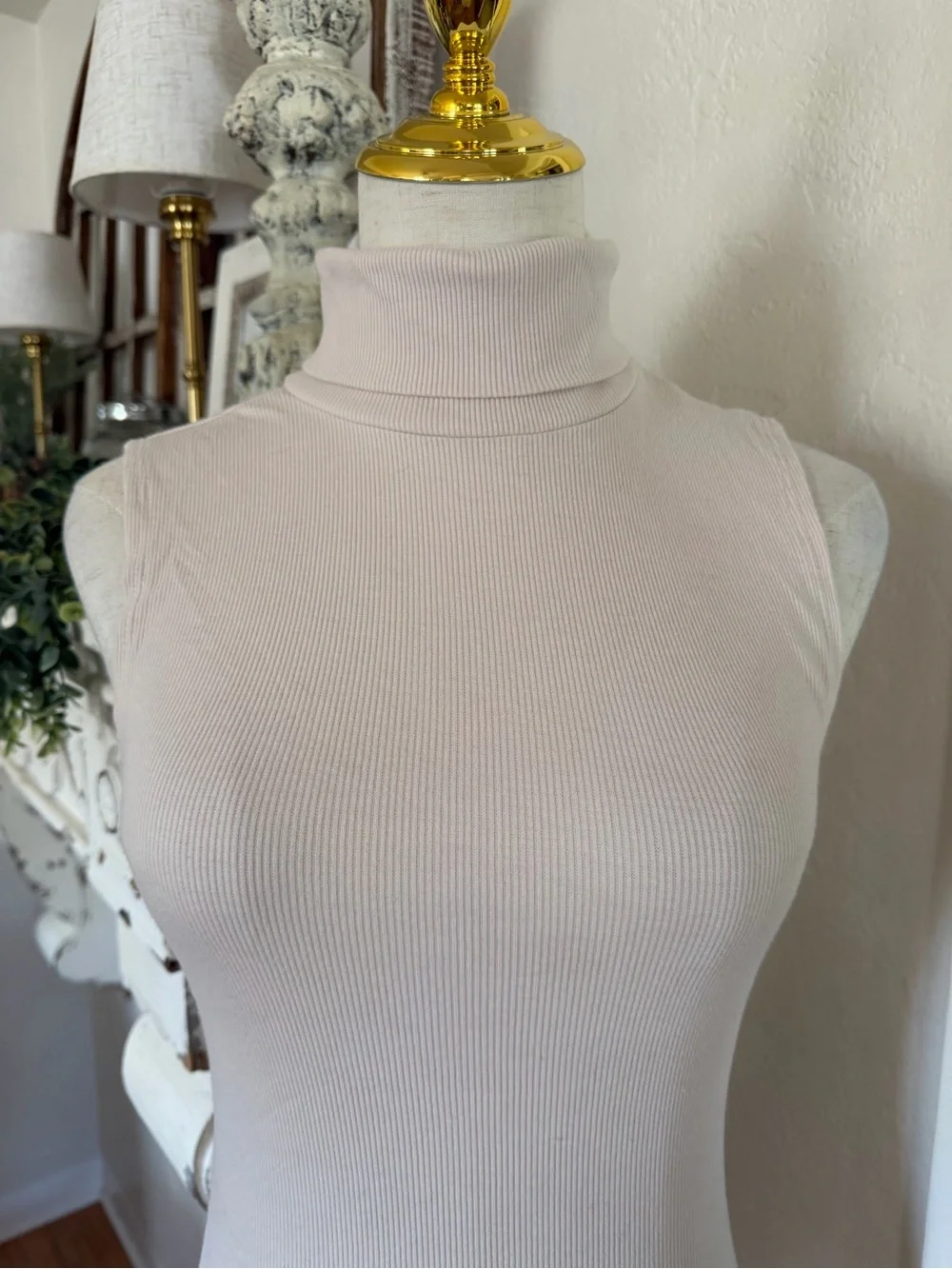Forever 21 Sleeveless Turtleneck Bodysuit in Light Beige